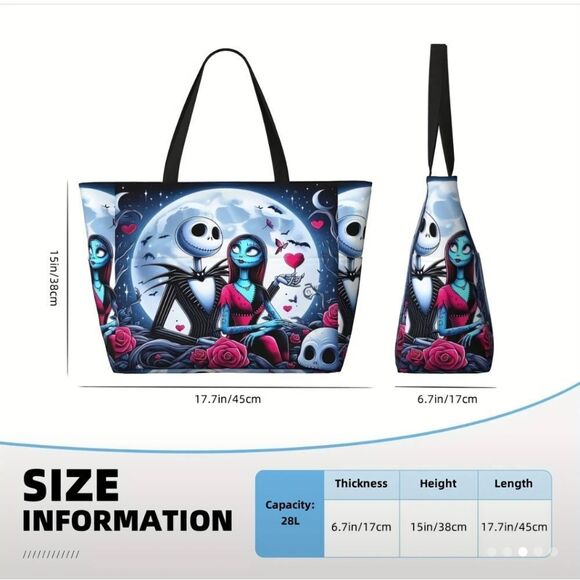 Nightmare Before Christmas Jack Sally Traveling Large Capacity Tote Bag - Picture 9 of 9